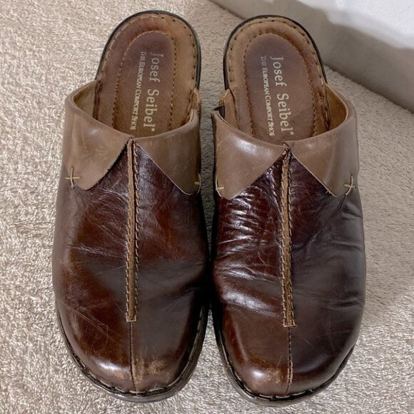 Josef Seibel Brown Leather Slip on Mules 41 - Picture 2 of 13